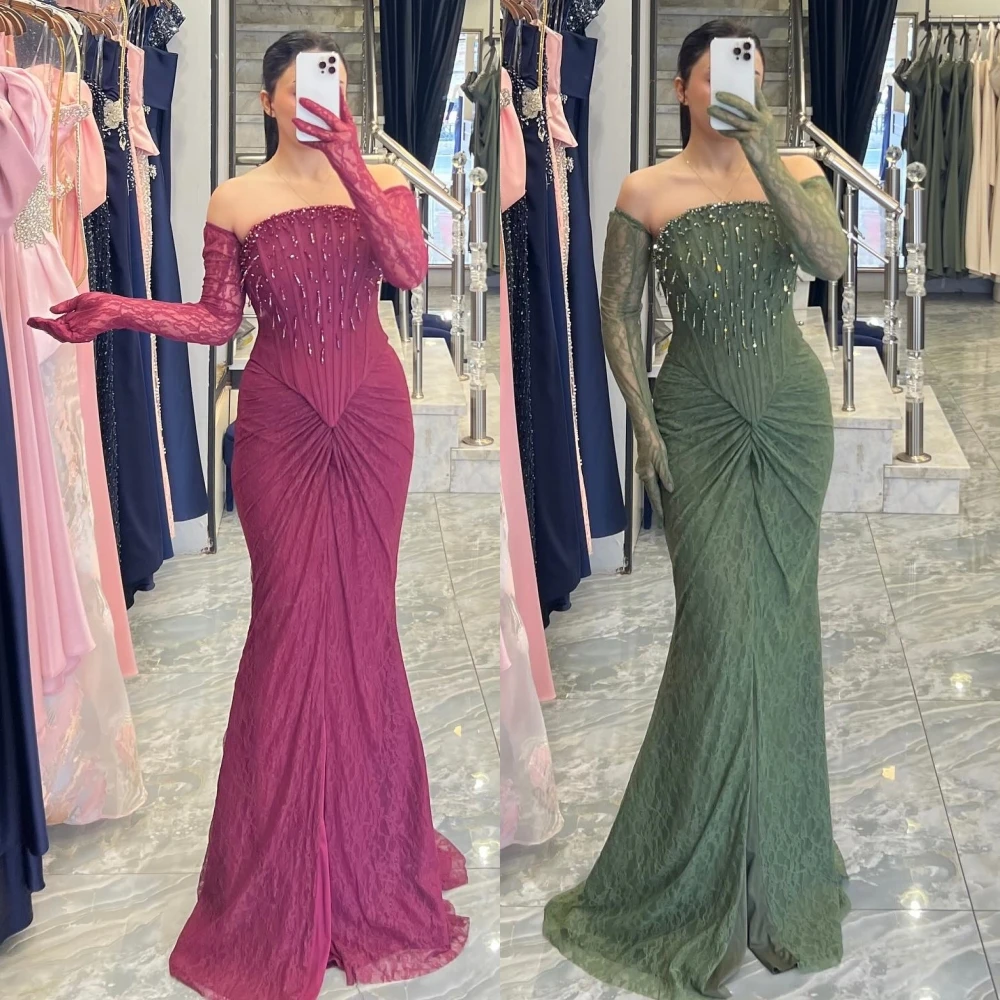 

Customized Formal Evening Dress Glitter Beading Off-the-shoulder Mermaid Long Dresses Bespoke Occasion Elegant Party Wedding