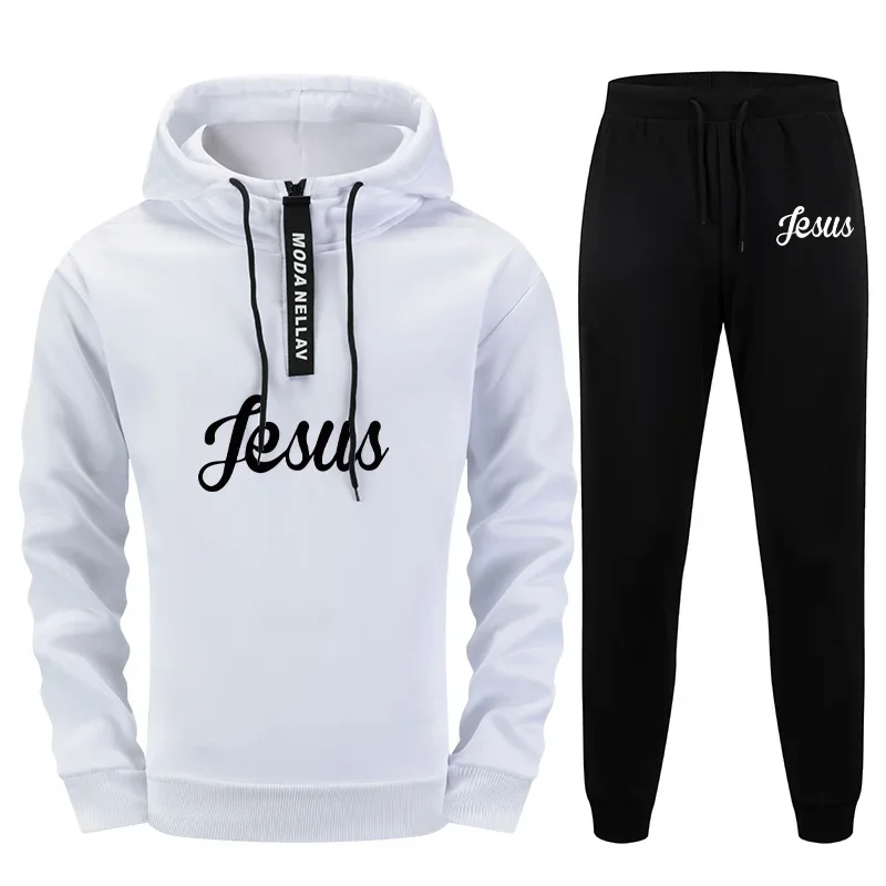 

Лидер продаж на каждый день, осень-зима, повседневный мужской спортивный костюм с капюшоном для занятий спортом на открытом воздухе, цельный свитшот и спортивные штаны, комфортный бег