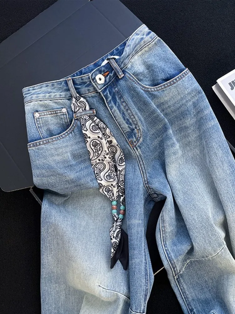 Jean épissé imprimé rétro bleu pour femme, pantalon à jambes droites, taille haute, en Denim, pour le bureau, pleine longueur, offre spéciale, nouvelle collection automne