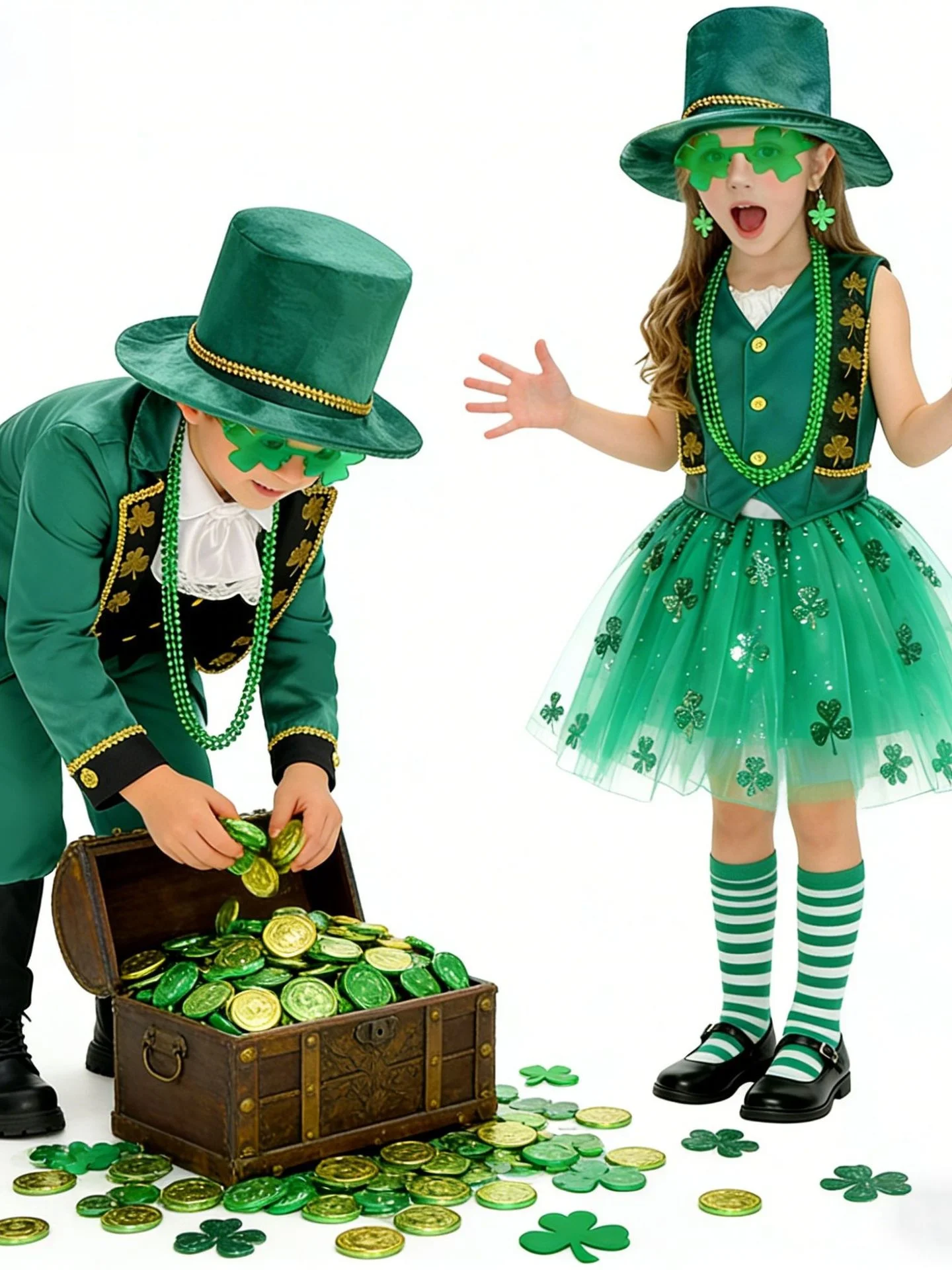 

Комплект детских костюмов для выступлений на День Святого Патрика: Наряд для сценических выступлений, фестивальный костюм с четырехлистным клевером для детского сада