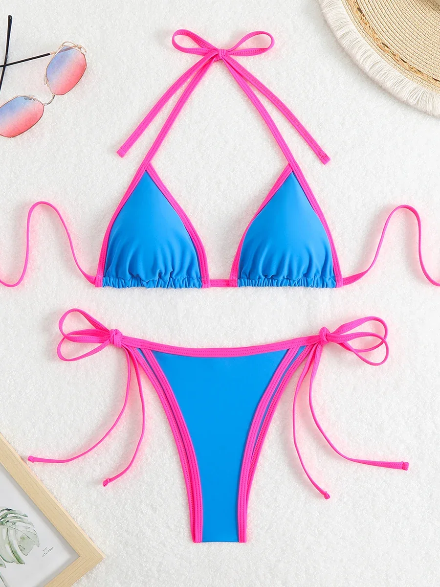 2025 Triangle Halter Bikini Sexy Brazilian Swimsuit Women String Swimwear Female Bathers Bathing Swimming Swim Suit Beachwear