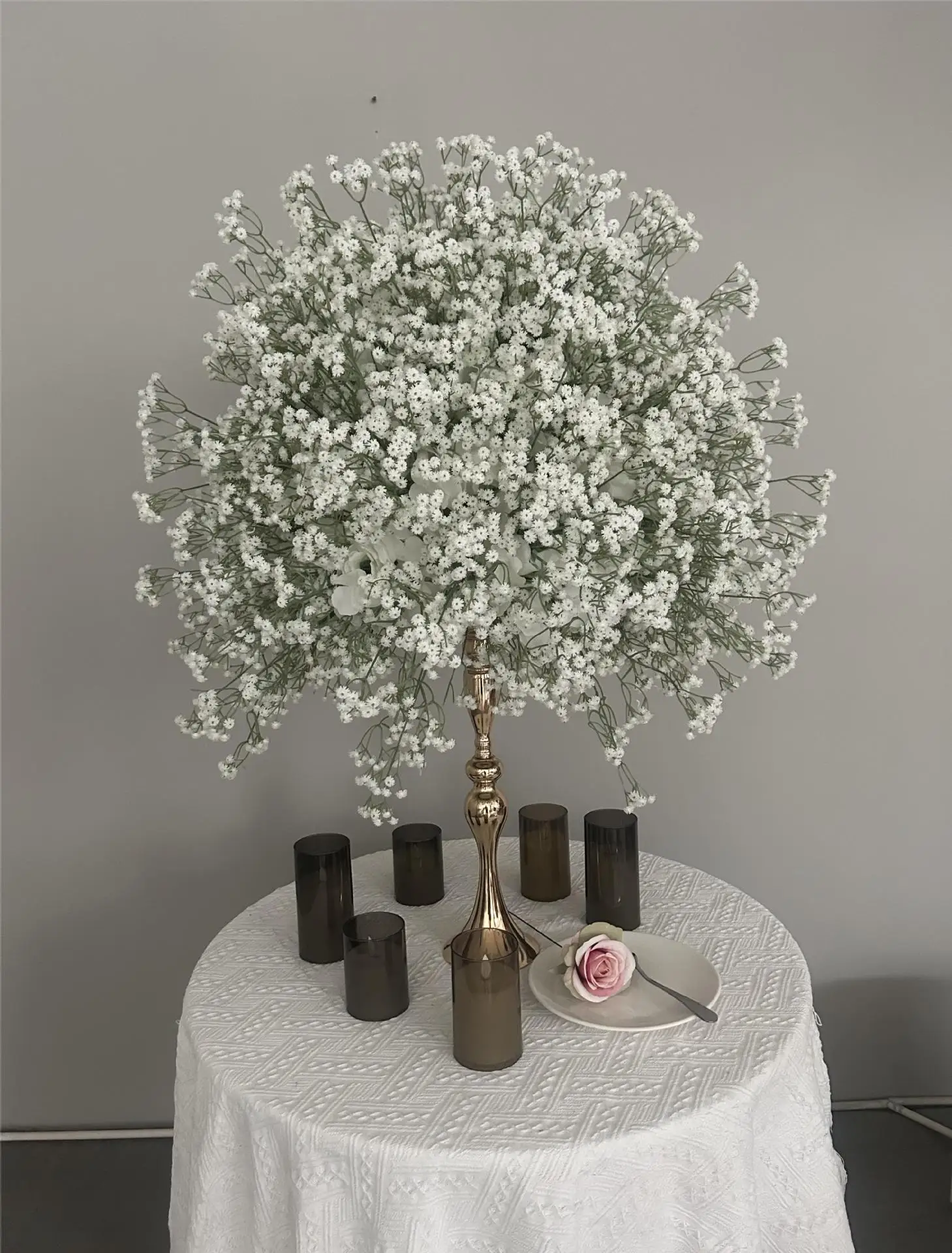 Künstlicher Blumenball aus Schleierkraut, Hortensie und Rose, Hochzeitstisch-Mittelstück, Blumendekoration für geometrische Ständer und Eventdekoration – Detail 3