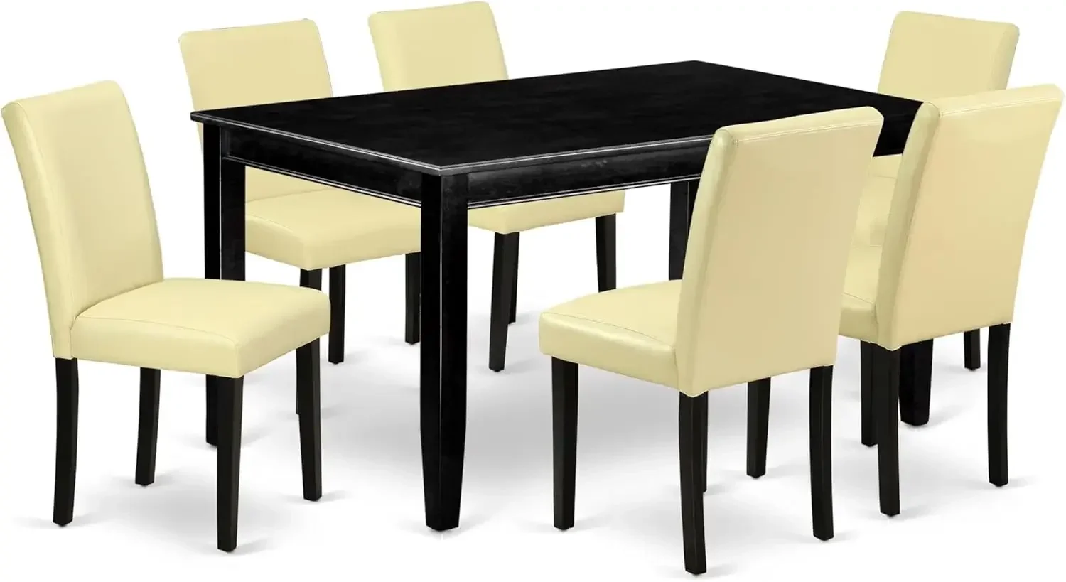 7 Piece Kitchen Table & Chairs Set Consist of a Rectangle Dining Room Table and 6 Eggnog Faux Leather Upholstered Chairs