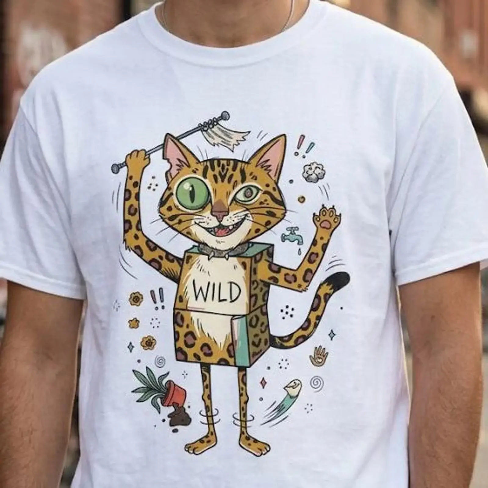Bengal Cat T Shirt Chaotic Zoomies Feline Mischievous Lover  vintage Washed Breathable Top For Everyday Wear graphic Stylish