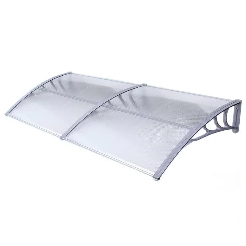 2026 Outdoor Front Door Rainproof Sunshade Awning 60*100cm Aluminum Polycarbonate Awning, Transparent and Dark Brown, Door Awnin