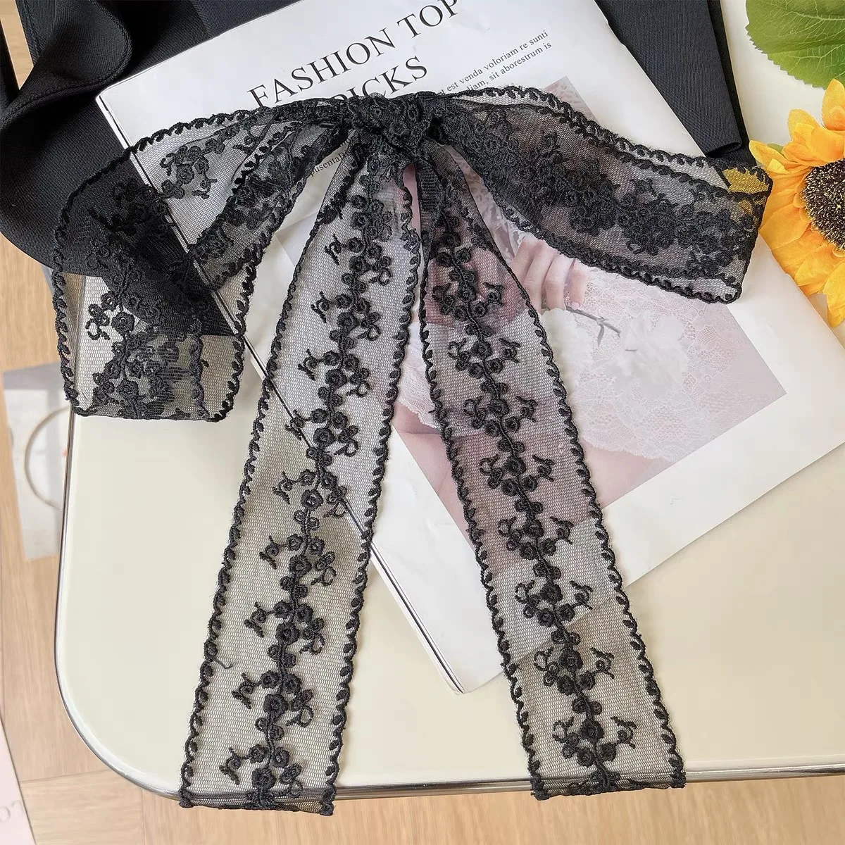 Faixa de cabeça de renda retrô, faixa de pescoço, acessórios de pescoço, temperamento suave e versátil para mulheres, gravata borboleta, cachecol, cachecol