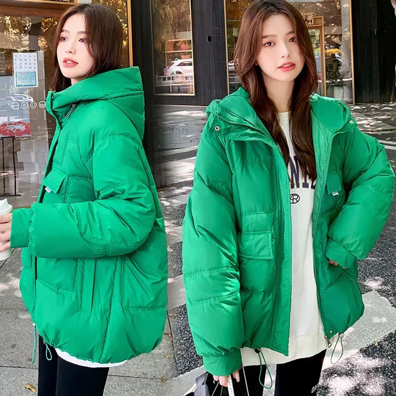 

New Winter Warm Down Cotton Jacket Female Korean Students Cotton-Padded Clothes Outerwear Women's Casual Hooded Parker Overcoat