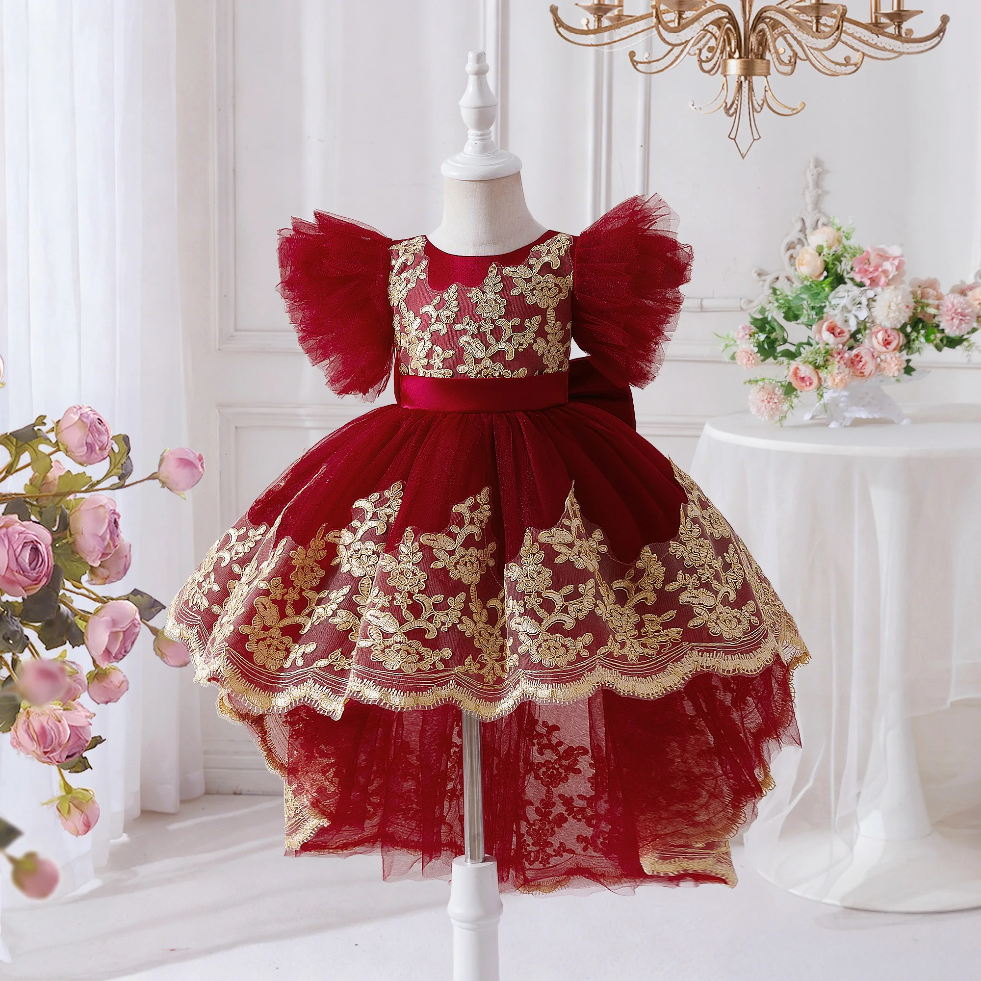 Kleinkind Taufkleid Baby Mädchen Kleid Elegantes Tüll-Kleid für 1. Geburtstag Hochzeit Prinzessin Abendkleider Mädchen Brautjungfern Abschlussball Kostüm – Detail 9