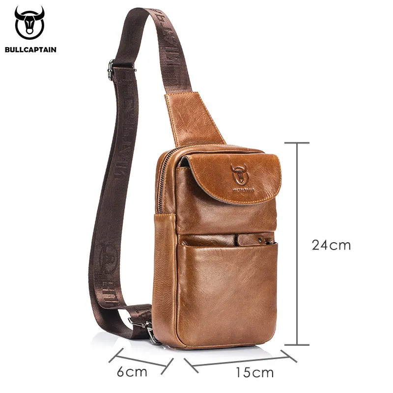 BULLCAPTAIN New Multifunctional Messenger Bags Men\'s Casual Crossbody Bags Short Trip Bag Retro Chest Bag For Men Leather Bages