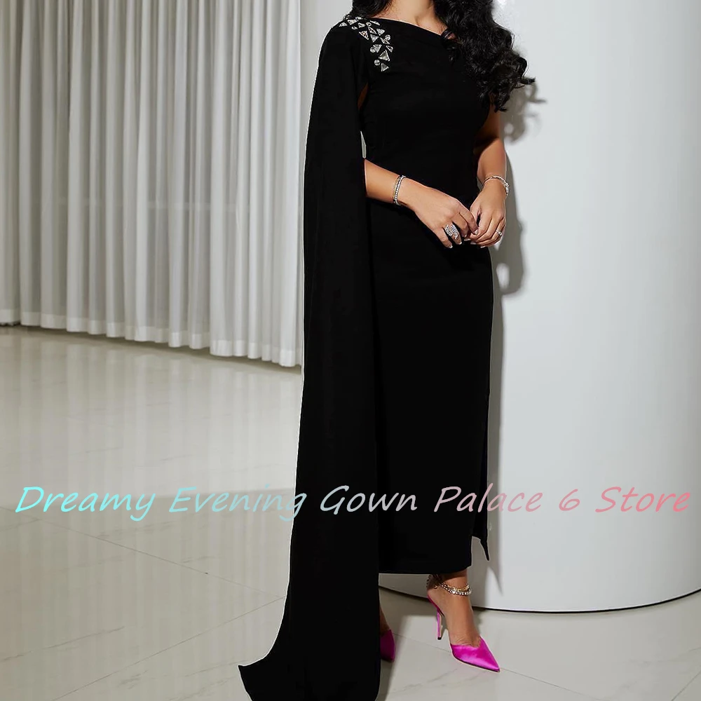 Customized Sexy Jersey Straight One Shoulder Crystal Evening Dress High Quality Floor Length vestidos para mujer