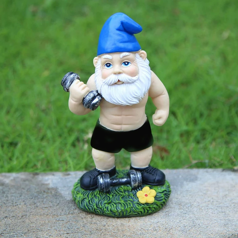 Mini Cute Creative Naughty Gnome Dwarf Garden Decor Statue Dwarf Sexy Funny Dumbbell Weightlifting Decor Accessories 2025 New