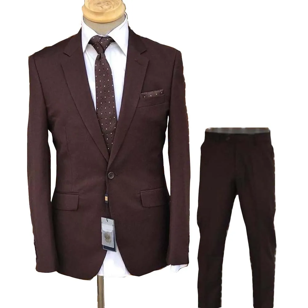 Slim Fit Men Suits One Button Notch Lapel Costume Homme Brown 2 Piece Jacket Pants Set Luxury Blazer Custom Business Full Set