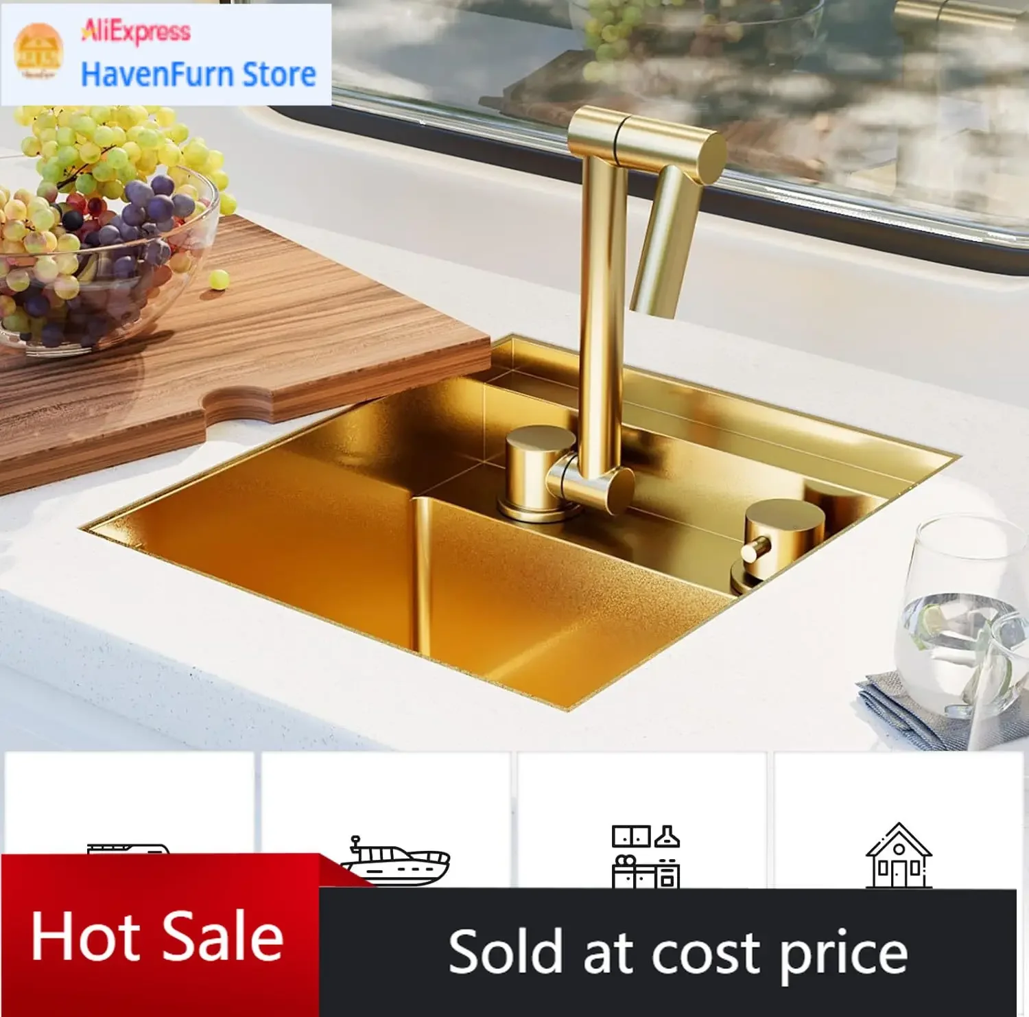 

Компактная кухонная мойка Activity PriceNano из нержавеющей стали с одной чашей, 13x15x9 дюймов, сталь 16 калибра T304, для установки под столешницу, для автодомов, устойчивая к царапинам