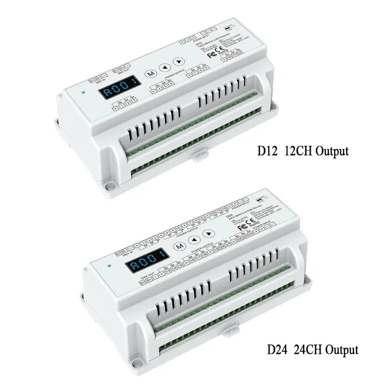 DMX512 & RDM Decoder 12CH 24CH Output Digital Numeric Display Function 16bit 8bit RGB Mode Dimmer Mode Selectable DC 12V 24V