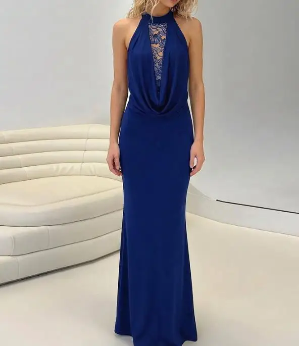 

Women's Dress Summer New Fashion French Elegant Sexy Style Crochet Lace Splicing Swing Collar Waist Bag Hip Party Dress