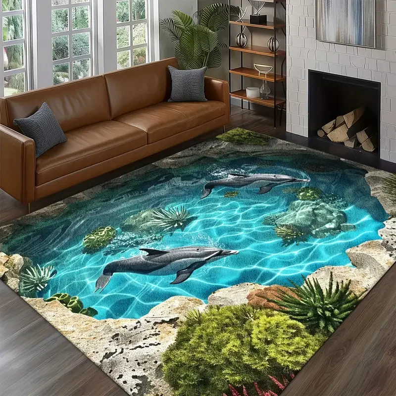 3D Swimming Pool Carpet Deepwater Fish Pond Rug for Living Room Bedroom Home Decor Floor Mat Non-slip Sofa Rug Doormat Gifts