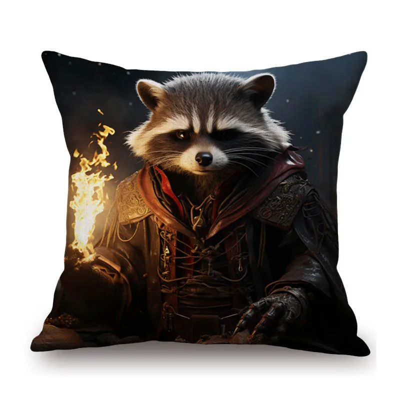 Science Fiction Animals Art Giraffe Goat Racoon Cat Bunny Elephant Dog Warrior Solider Fun Linen Cushion Cover Decor Pillow Case