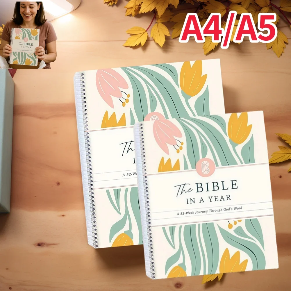 1/2PCS A4/5 The Bible in A Year A 52-Week Study Through Gods Word piral Bible Study Guide 52 Week Study Guide Book for Friend Gi