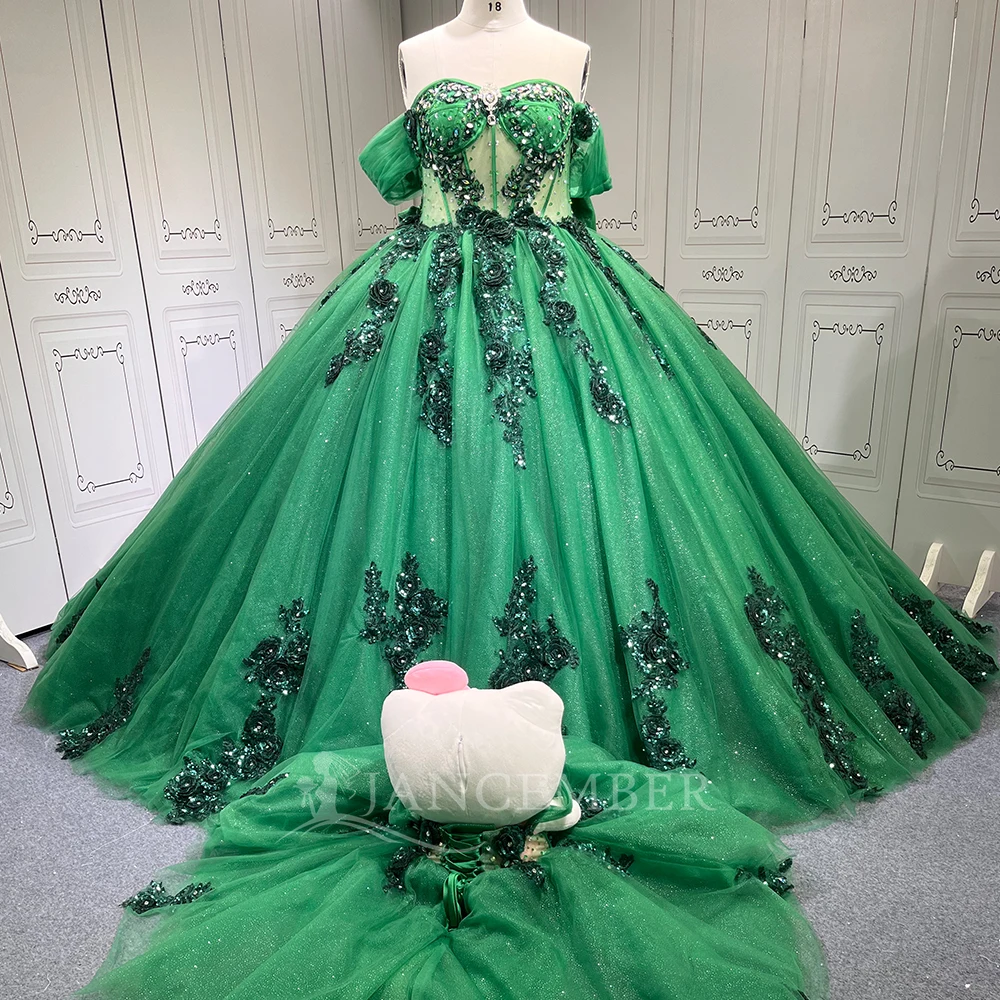 Abito Quinceanera Glitter Perline Perle Indietro Lace up Compleanno Prom Abito dolce 16 Abiti da 15 anni Abito corsetto personalizzato