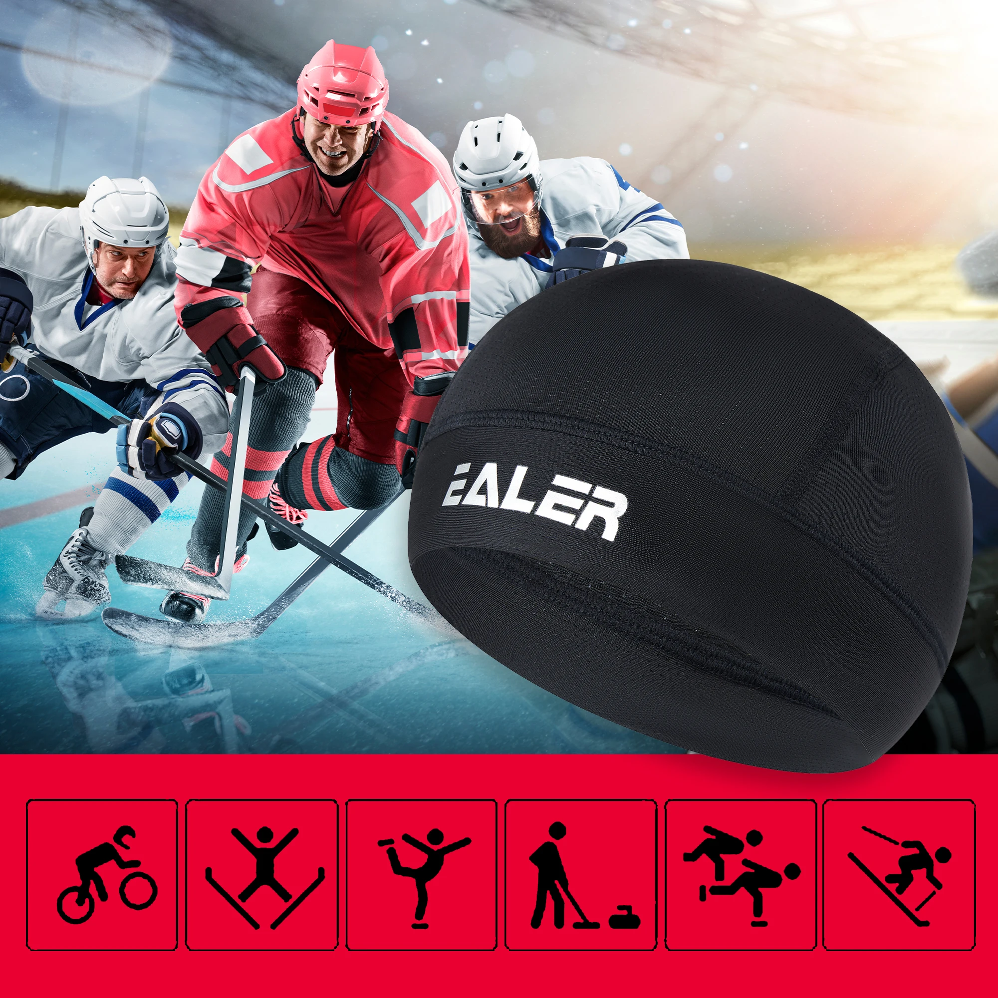 EALER HAC100 Hockey Skull Cap Cooling Mesh Helmet Liner Sweat Wicking Sports Under Helmet Cap