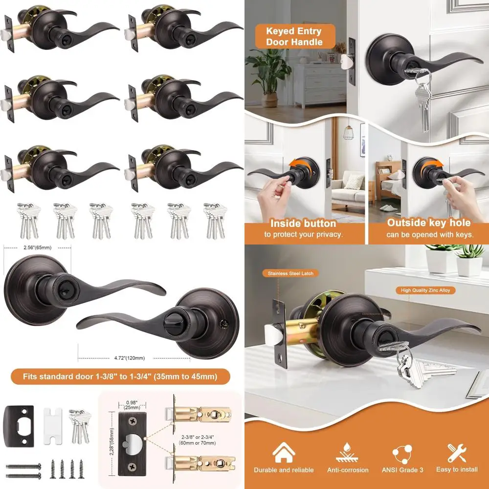 

Набор из 6 дверных ручек с рычагом, натертая маслом бронза, одинаковые замки с ключом, комбинированный подрядчик в современном стиле