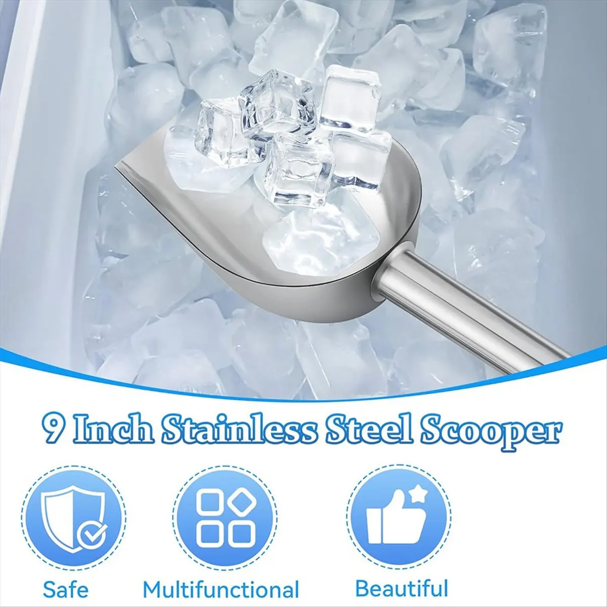 BHBL Ice Scoop with Magnetic Scoop Holder for Opal 2.0 Ice Makers, 9 Inch Stainless Steel Silver Scooper
