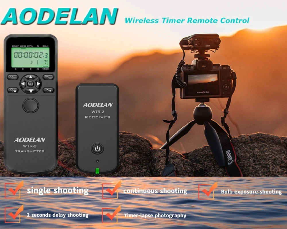 

AODELAN Wireless Remote Timer and Trigger LCD Camera Shutter Release For Select Canon Nikon Sony Fujifilm Panasonic Cameras