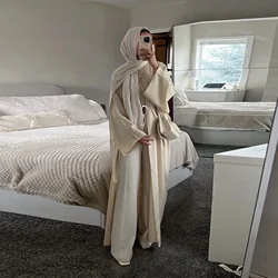 Simile cotone lino Batwing Kimono Abaya Dubai Islam abito musulmano per le donne Kebaya caftano Robe Musulmane caftano Marocain Femme