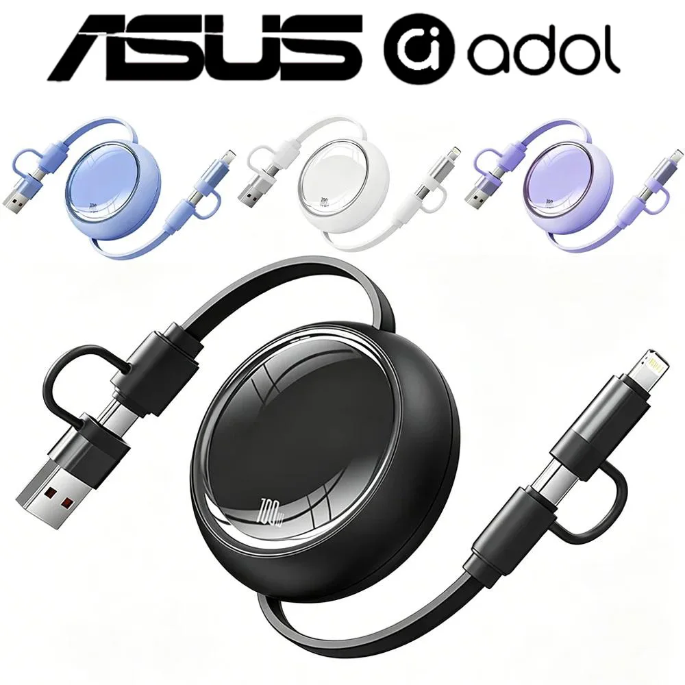 ASUS 100W 4 in 1 Retractable USB Type C Cable Fast Charging USB A To Type C Data Cable for Iphone Samsung Xiaomi USB A/TYPE C