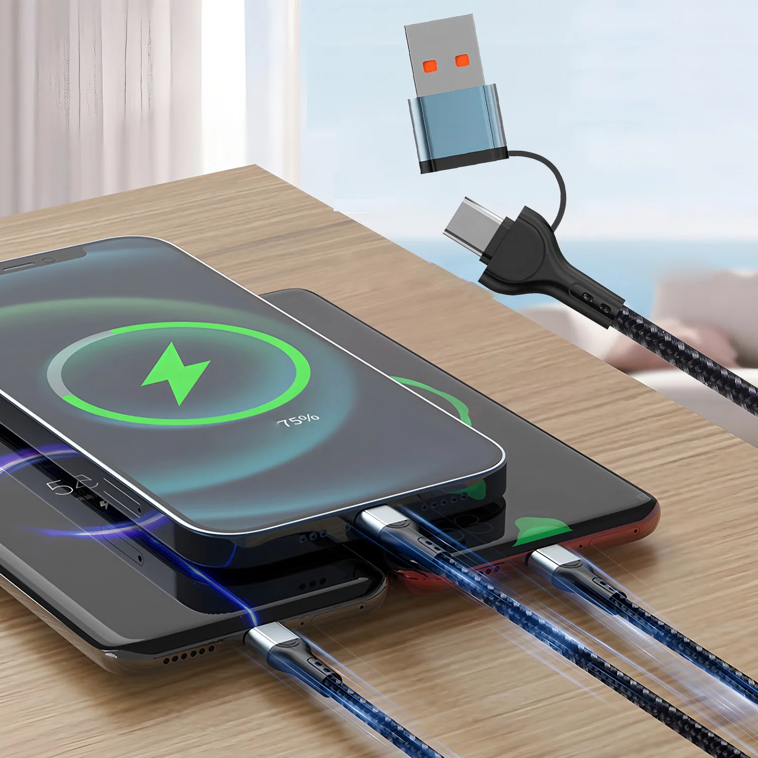 3 في 1 كابل USB نوع C وصلة كابل لسامسونج Xiaomi هواوي USB C كابل آيفون 16 15 14 13 برو شاحن الهاتف كابل بيانات USB #6