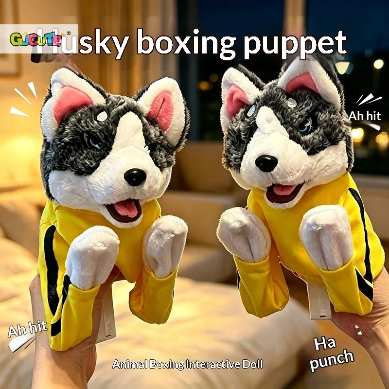 Creative Boxing Husky Hand Puppet Plush Interactive Doll Funny Glove Toy For Kids Family Party Game Birthday Gift Decoration