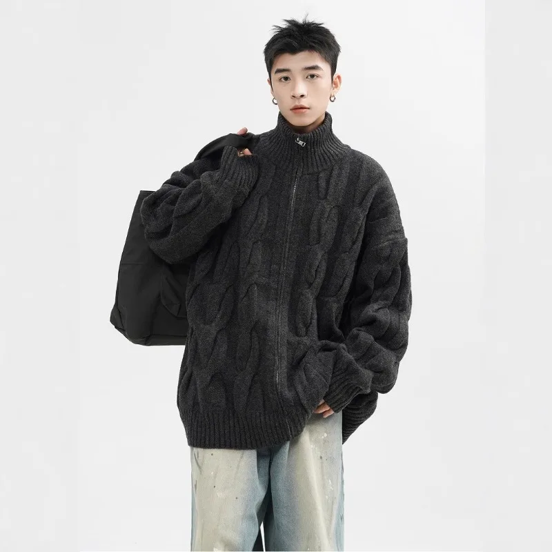 

Винтажный кардиган с жареным тестом, свитер, мужской зимний американский уличный ленивый стиль, вязаный повседневный универсальный трикотаж для пар