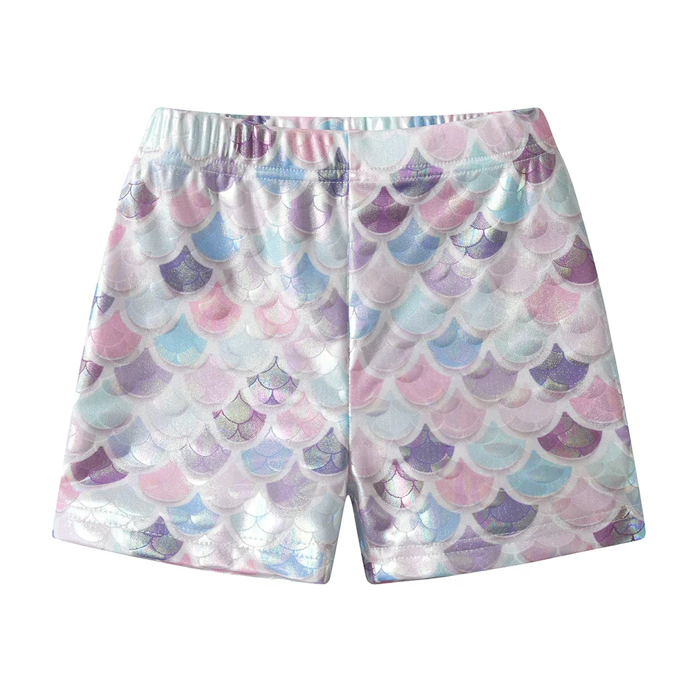 Mädchen Meerjungfrauen-Outfit-Set: Kinder Rüschen-Kurzarm-Baumwoll-Freizeit-Tops und Polyester-Shorts, 2-teiliges Set – Detail 9