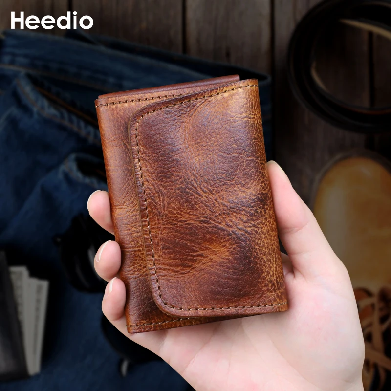 Vintage Genuine Leather Wallet For Men Male Cowhide Short Small Men\'s Purse Card Holder Case Money Bag Man With Coin Pocket