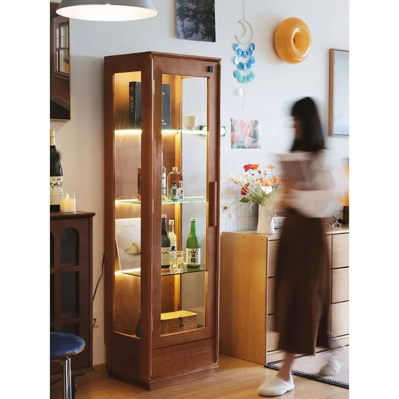 Medieval figure transparent storage display cabinet solid wood living room retro