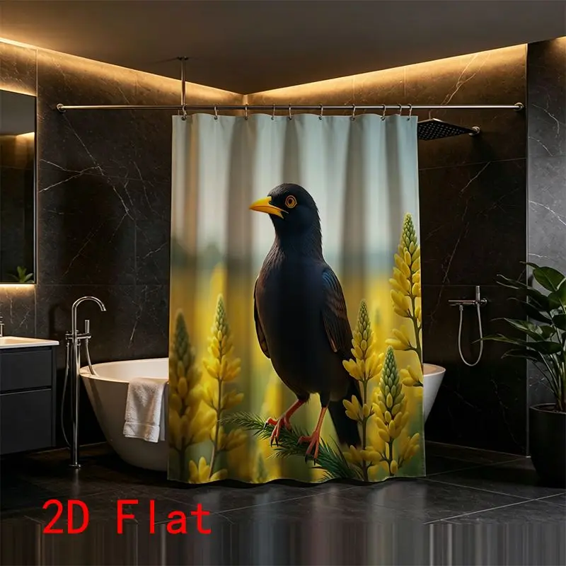 Nature Shower Curtain Bathroom Decor Wildlife Bird Floral Foliage Yellow Yellow Stream Waterproof Bathroom Accent Curtain for Ho