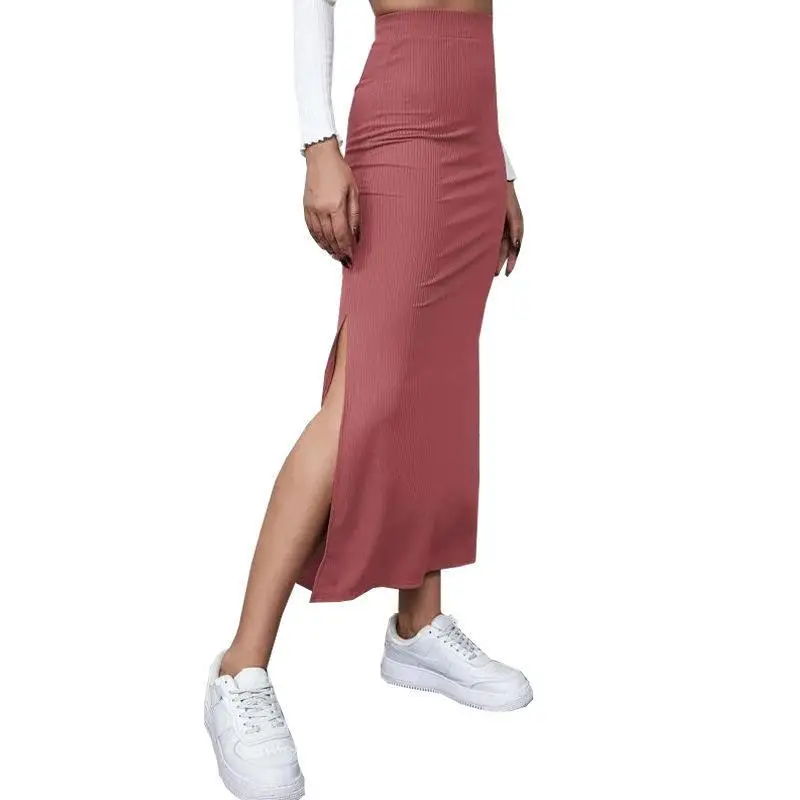 Summer 2026 New High-Waisted Girls Buttocks Split Long Skirt Sexy Spice Girl Pure Sensual Woman in the Long-Ribbed Skirt