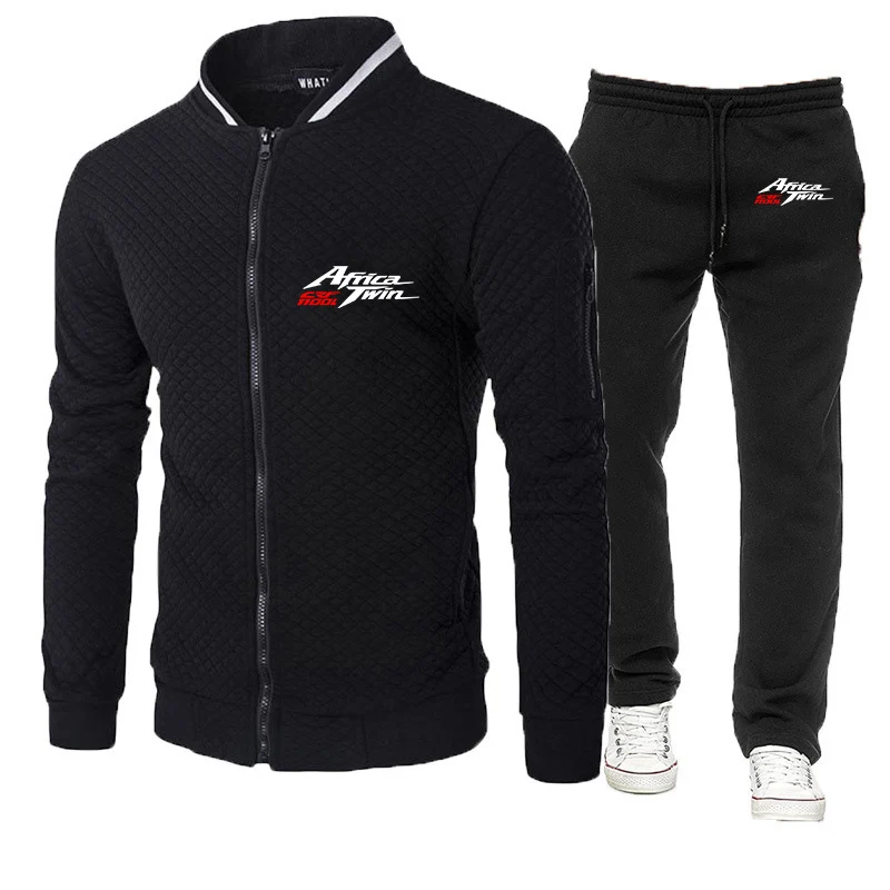 

2024 Africa Twin Crf 1000 L Crf1000 Men New Spring Autumn Diagonal Zip Hoodie Tracksuit Hooded Sweatshirt+Pants Sportswear Suit