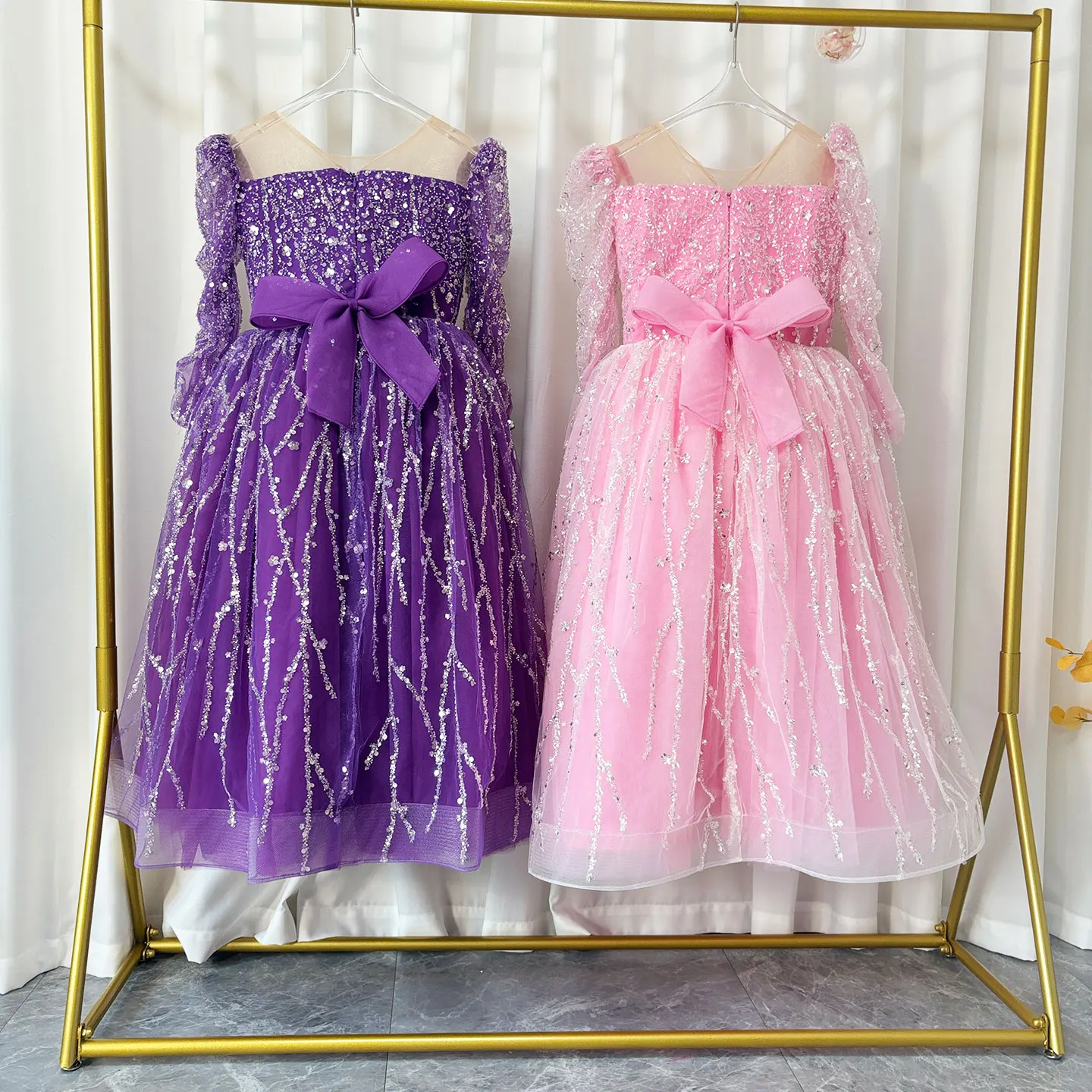 حالمة نذر J204 سباركلي فتاة عربية فستان الديكور الأرجواني طفل أطفال الأميرة حفل زفاف وعيد ميلاد الأطفال فستان مناسبات 2025 #5