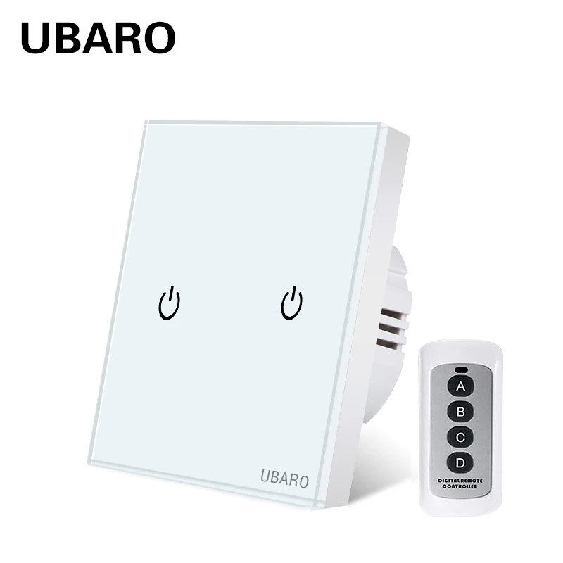 UBARO EU UK Standard Wireless Remote Control Light Wall Touch Switch Tempered Crystal Glass Panel Led Home Electrical Improvemet