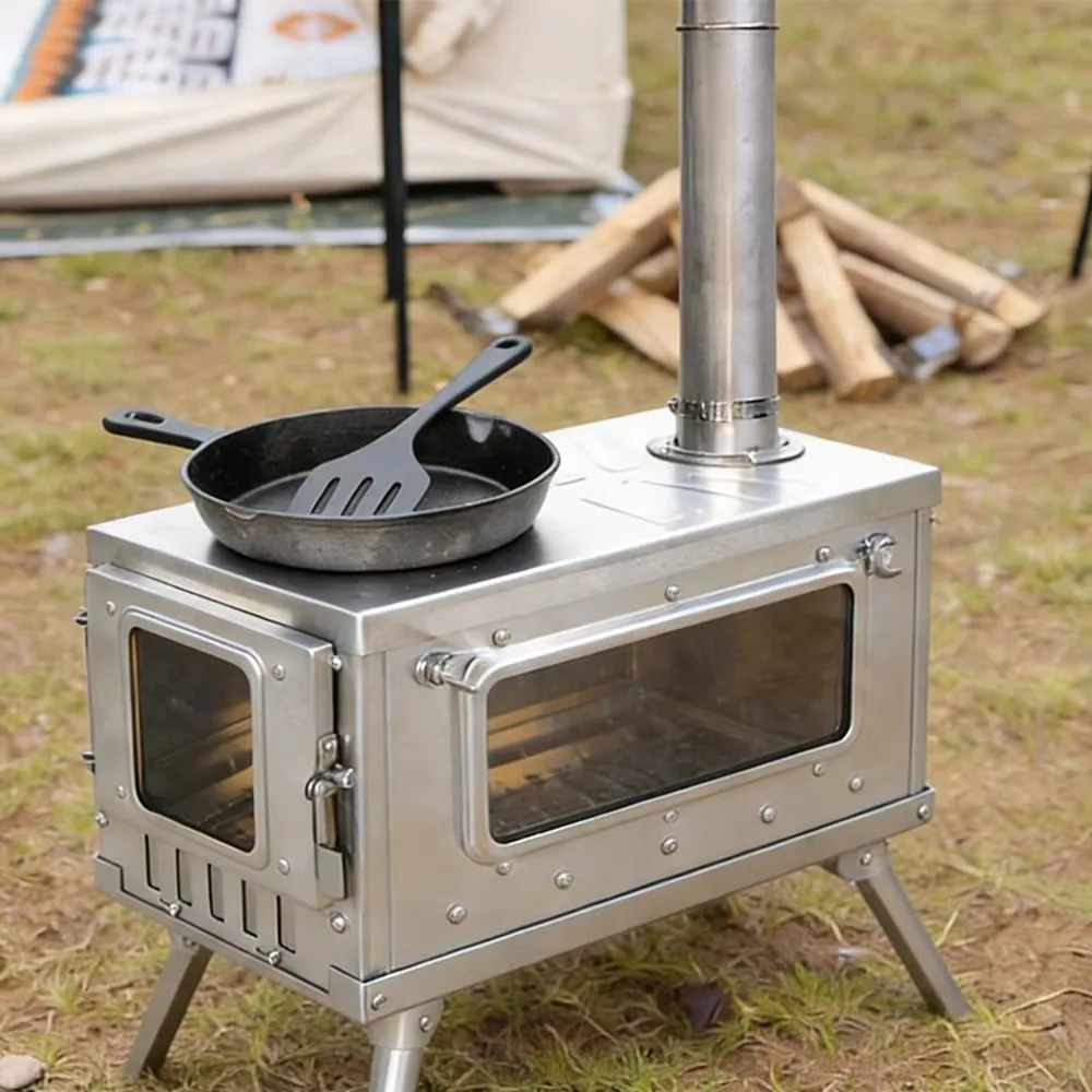 Portable foldable stainless steel titanium chimney tent stove from the factory, used for cooking and heating