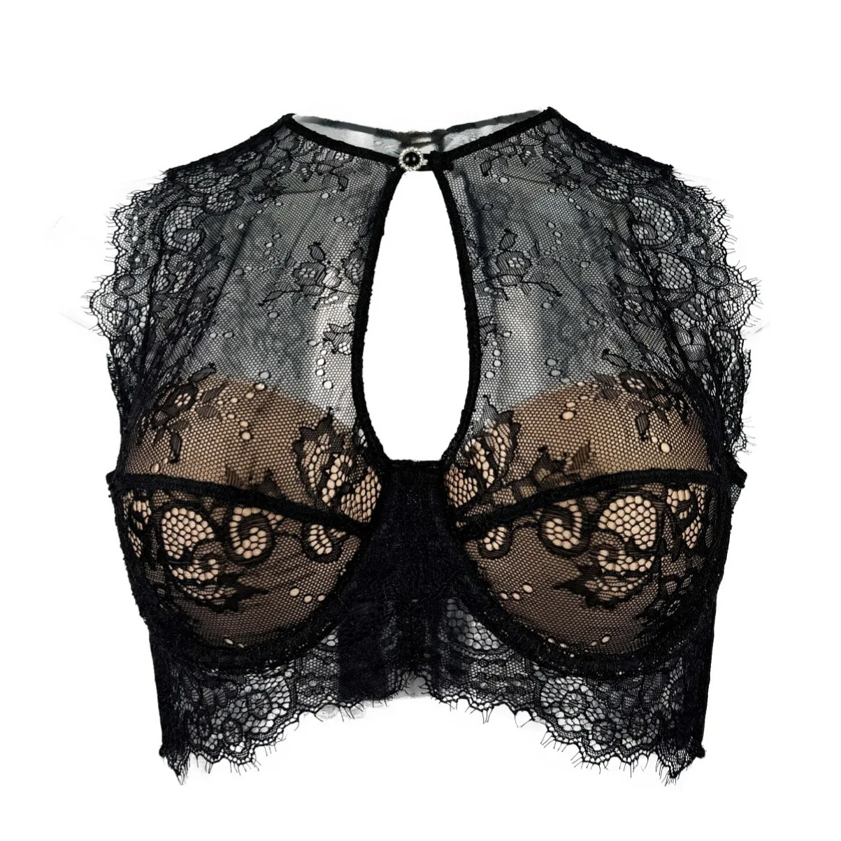 2025 Summer Black Sheer Lace Bustier Sexy Low Cut Corset Bra with Buttons Push Up Bustier for Women Lingerie Outerwear Bras