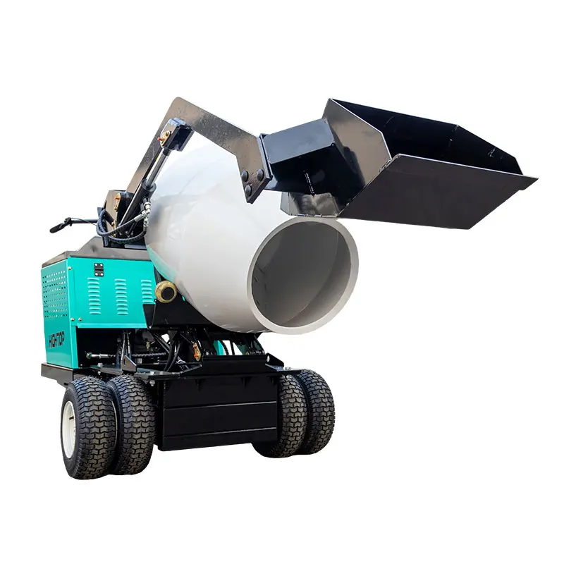 HIGHTOP Self-loading mobile small concrete mixer 800kg wheeled mixing tank, concrete mixer for sale