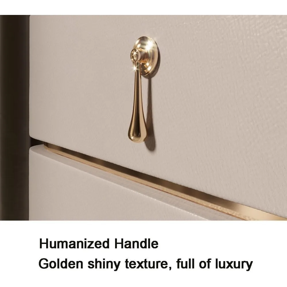 Comodino a due cassetti con manico in metallo, comodino in materiale PU, armadio portaoggetti per spazio abitativo