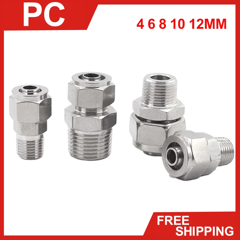 

PC Pneumatic Components 4 6 8 10 12mm Pipe Tube To 1/8 1/4 3/8 1/2 Quick Screw Connector Copper Fast Twist Joint Pipe Fittings