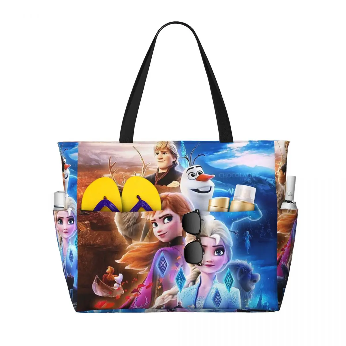 Custom Large Animated Movie Frozen Tote Bag Women Cartoon Shopping Shoulder Beach Gym Travel Bag