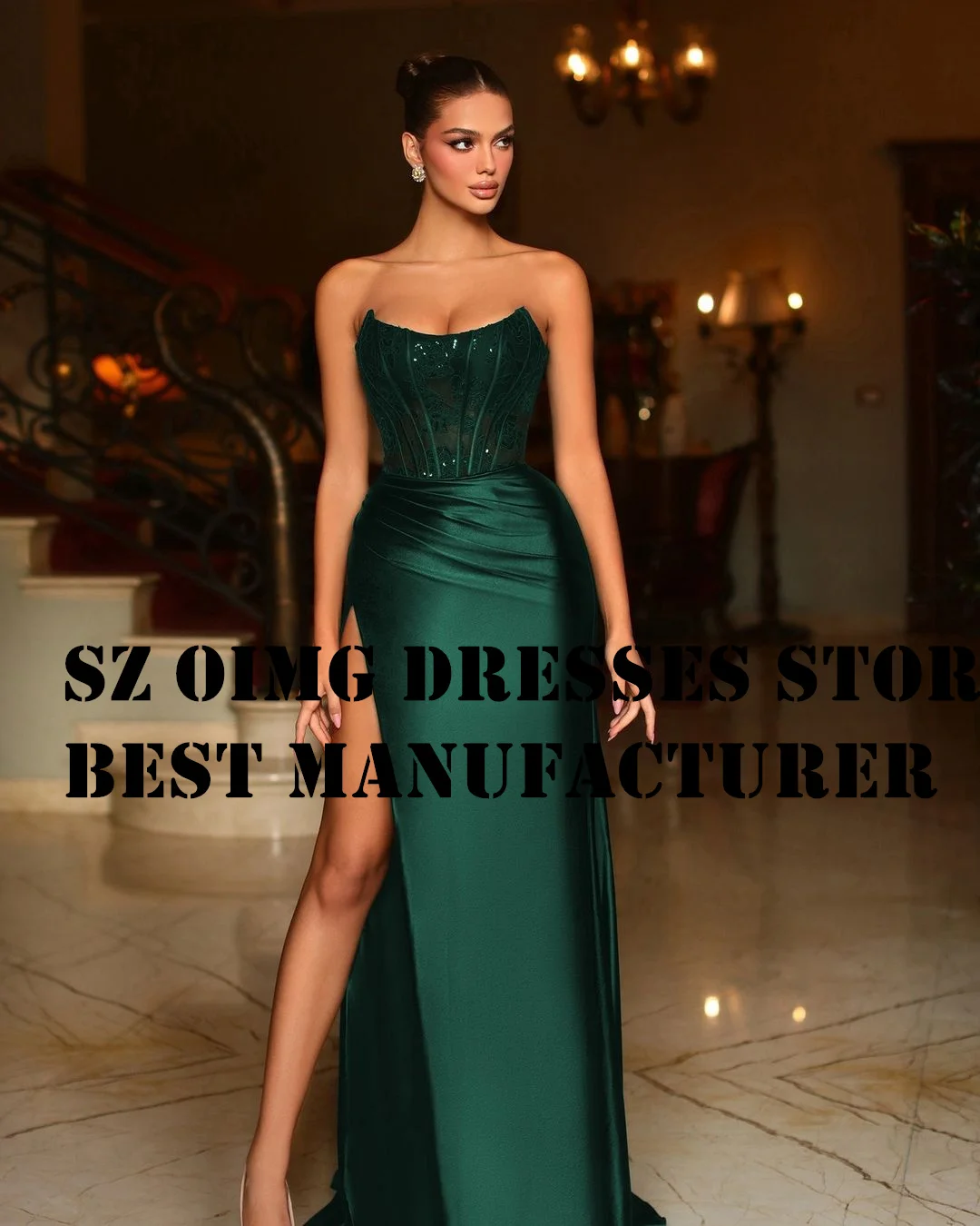 Oimgs träger lose Abschluss ball Kleid ärmellose Meerjungfrau Satin High Split Sweep Zug Satin Frauen Abendkleider formelle Party kleid