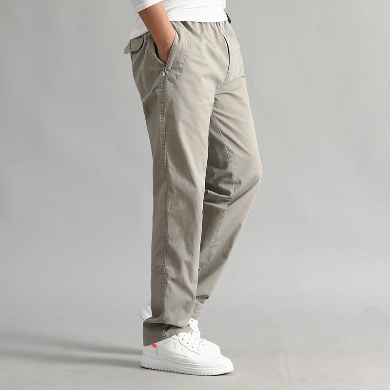 Pantalones Cargo informales para hombre, pantalón holgado de gran tamaño con múltiples bolsillos y cordón, color caqui