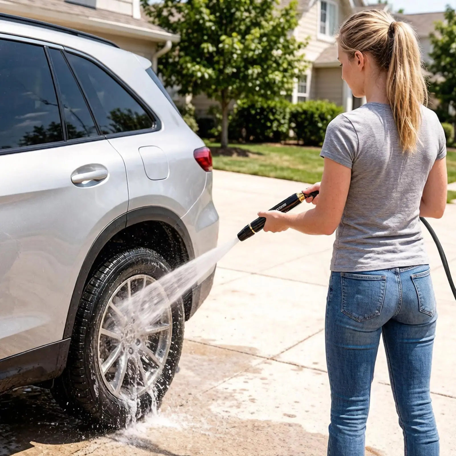 High Pressure Hose Nozzle Adjustable Portable Powerful Sprayer High Pressure Water Nozzle Hose Attachment For Car Yard Pathway