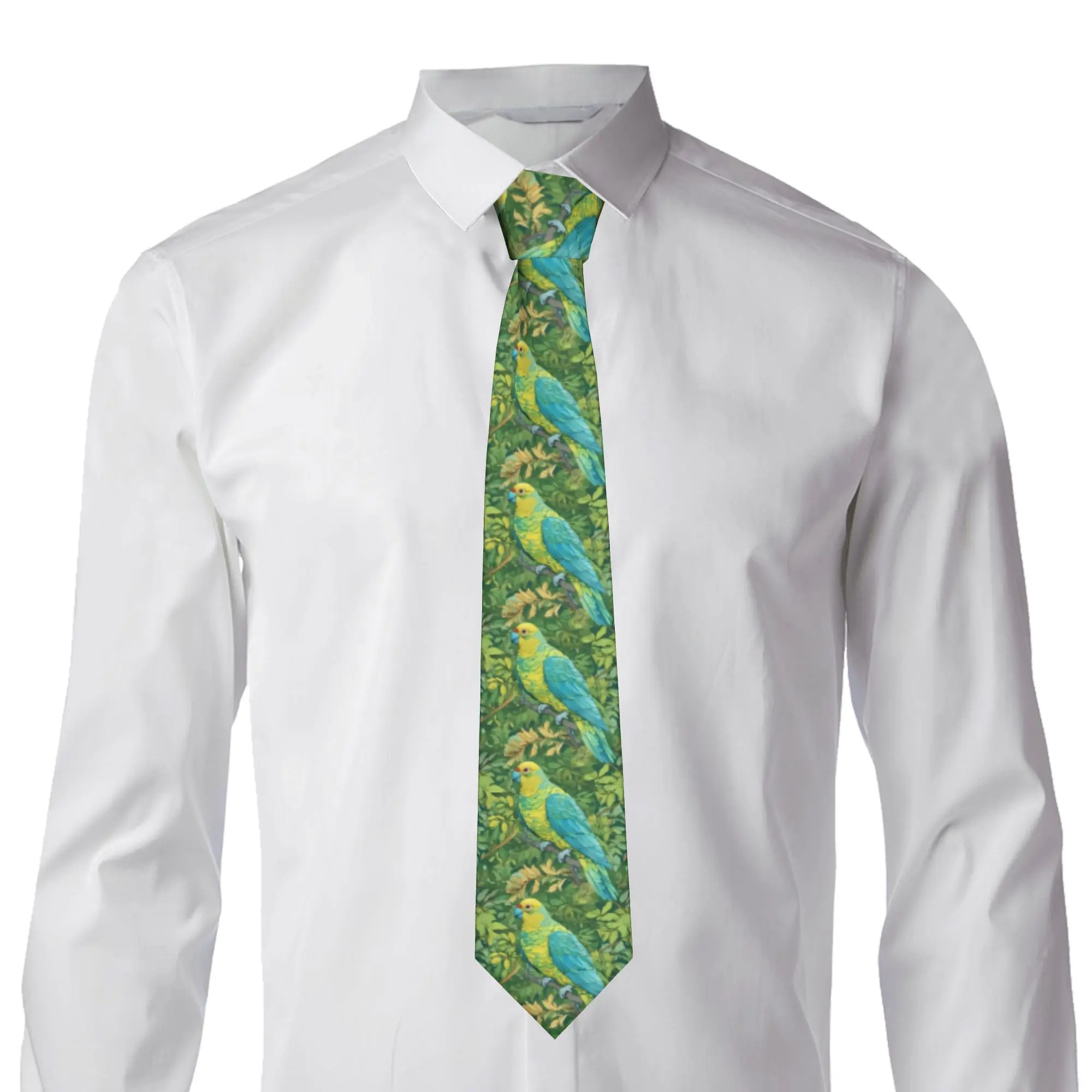 Classic Van Gogh Inspired Parakeets In Yellow Blue And Green Neck Ties for Business Mens Cockatiel Macaw Parrotlet Neckties